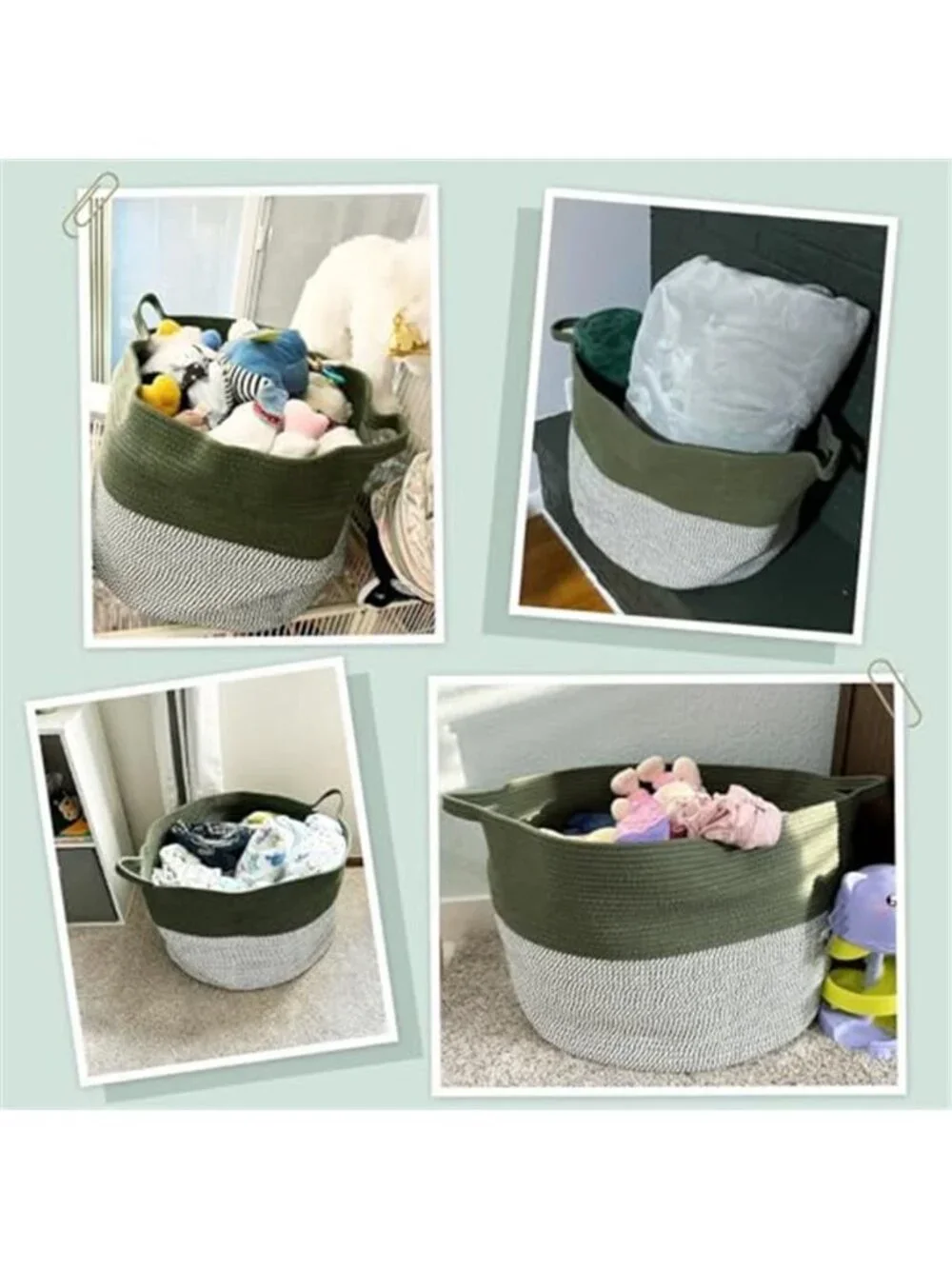 New XXXLarge Woven Rope Blanket Basket Living Room Green, 90L